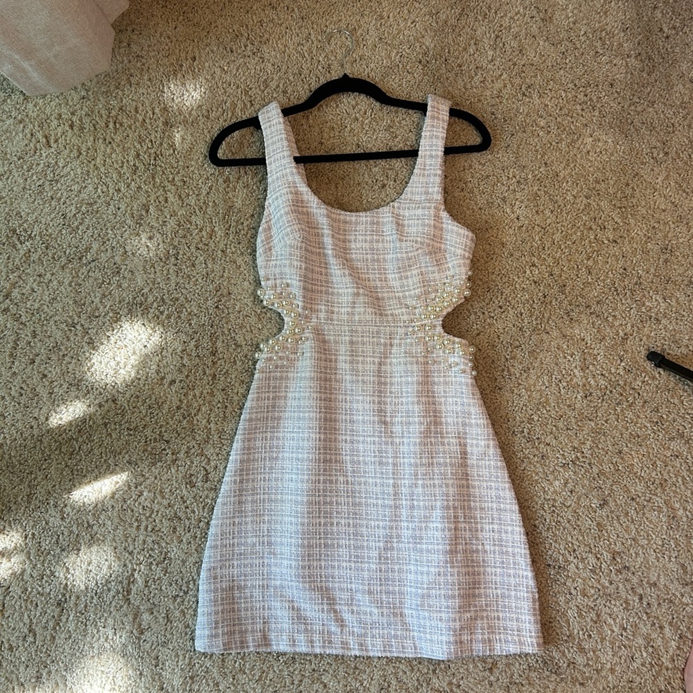 Tweed & Pearl Cutout Detailed Mini Dress